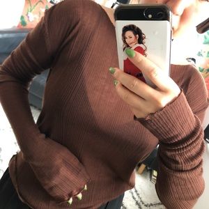 Stylenanda Brown Sheer Cotton Top